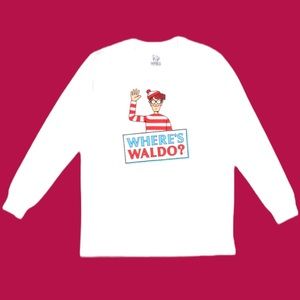 Where’s Waldo Search Puzzle Character Long Sleeve Super Cute Tee. NWOT.